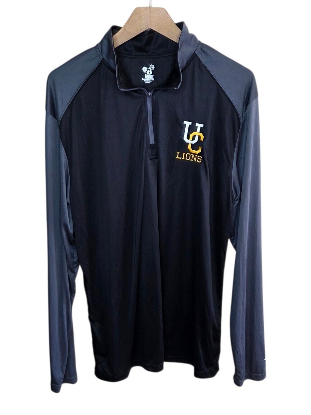Badger University City Lions Logo Black Gray Quarter Zip Pullover Size Large